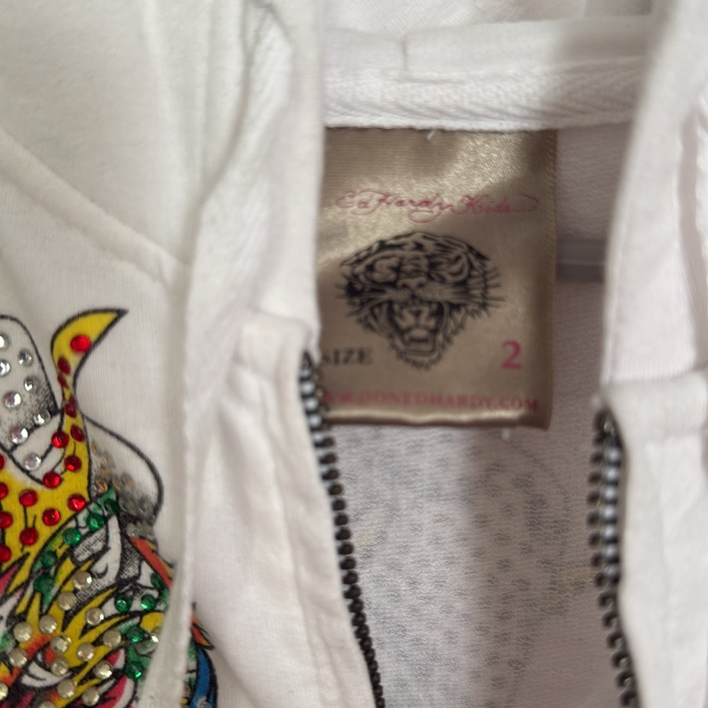 NWT 2T WHITE ED HARDY HOODIE SWEATSHIRT WITH BLING - Picture 7 of 7